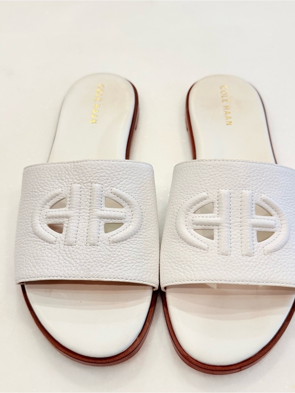 Women's SANDALS Cole Haan Flynn Logo Slide - WHITE LEATHER Sz 8.5 - Picture 3 of 14